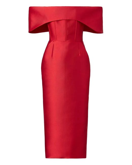 ARAFTU Red Off-Shoulder Midi Dress