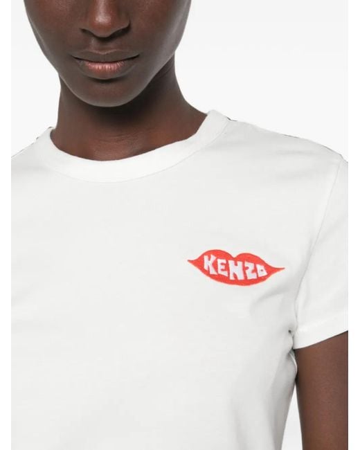 KENZO White Lips-Embroidery T-Shirt