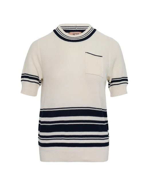 N°21 White Pocket Striped T-Shirt
