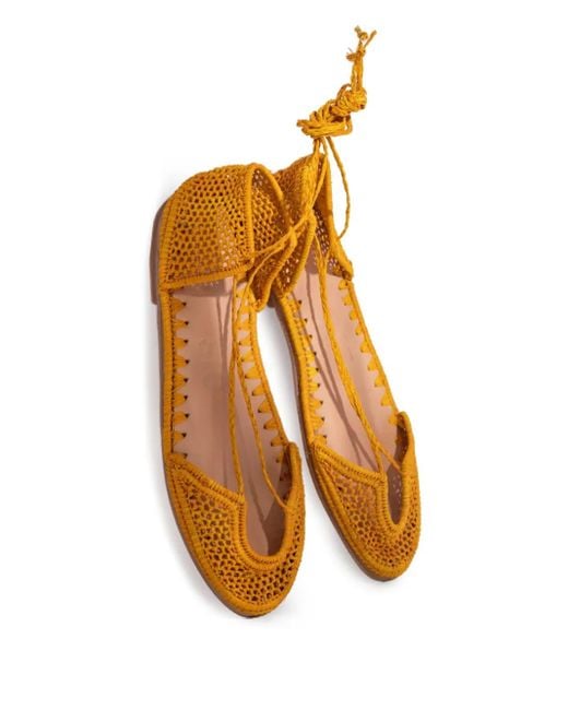 SLO_HAND_MADE Metallic Lace-Up Raffia Flat Espadrilles