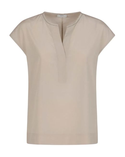 Top con cuello en V y apliques Peserico de color Natural