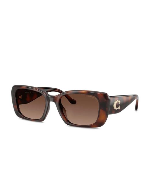 COACH Brown Maxi Sculpted C Logo-Plaque Rectangle-Frame Sunglasses