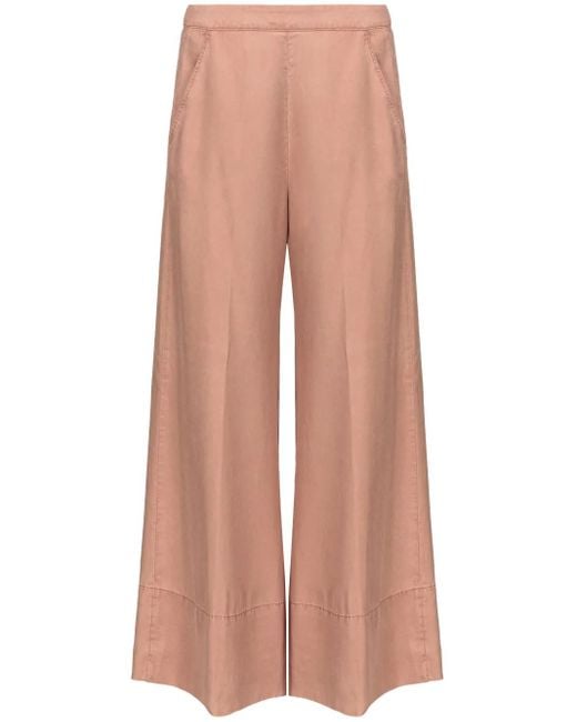 Pinko Pink Love Birds-Embroidered Washed Wide-Leg Trousers