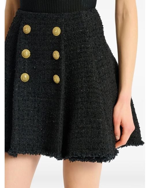 Balmain Black Flared Tweed Skirt
