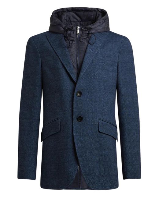 Etro Blue Herringbone Removable-Hood Jacket for men