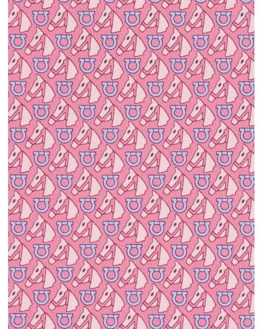 Ferragamo Pink Equestrian-Print Silk Tie for men