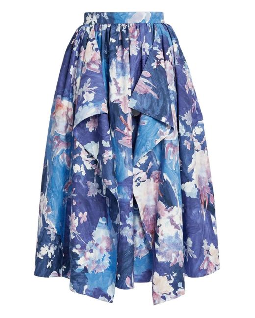 Erdem Blue Midirock Mit Blumen-Print