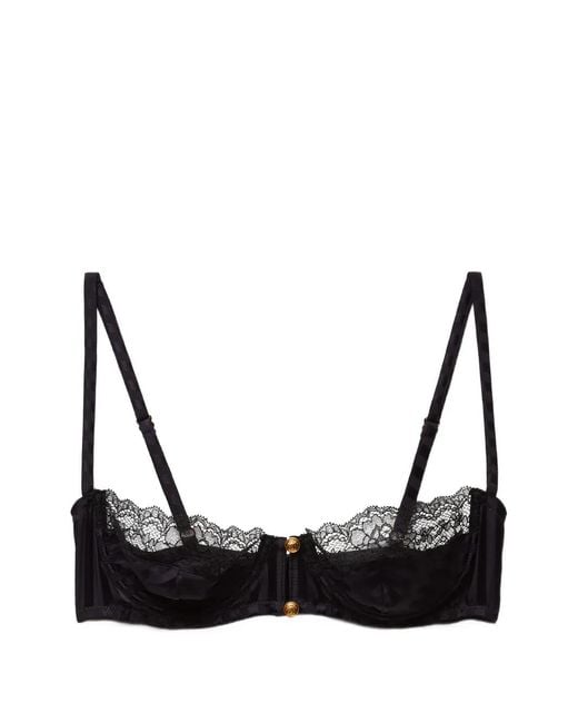 Versace Black Lace-Trim Jacquard Silk Bralette