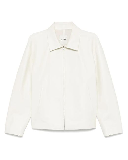 Sandro White Leather Jacket for men