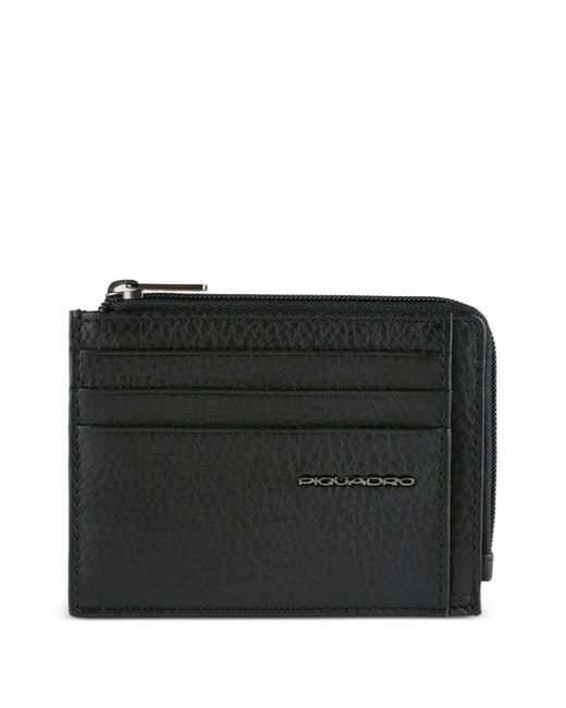 Piquadro Black Grained Leather Coin Purse for men