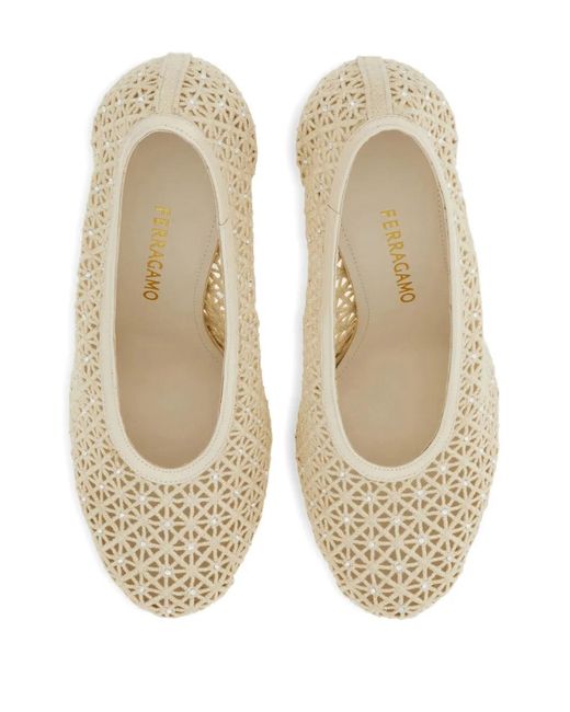 Ferragamo Natural Macramé Pumps