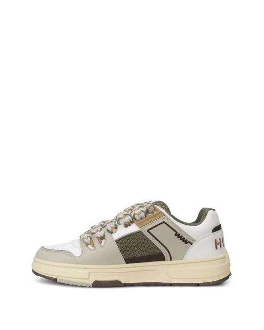 HUGO White Lace-Up Panelled Sneakers for men