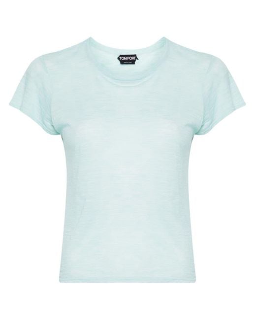 T-shirt con placca logo di Tom Ford in Blue