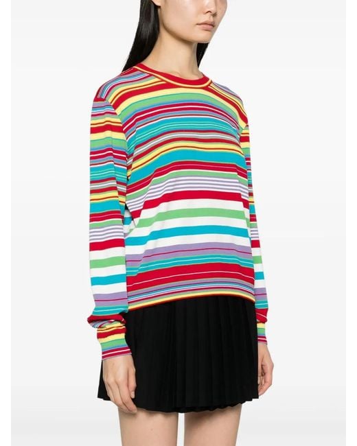 Moschino Red Stripe-Pattern Logo-Patch Jumper