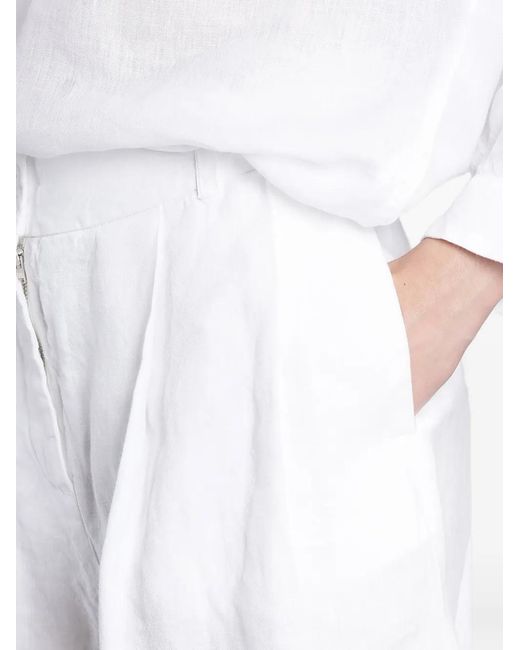120% Lino White Short À Détails Plissés