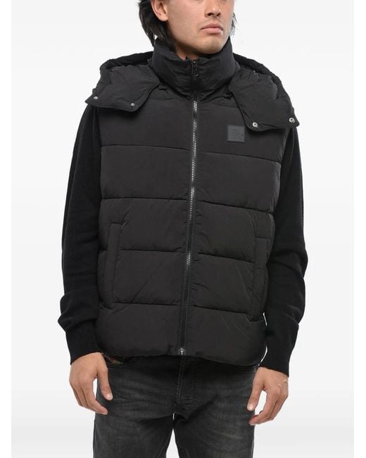 DIESEL Black Quilted Hooded Gilet for men