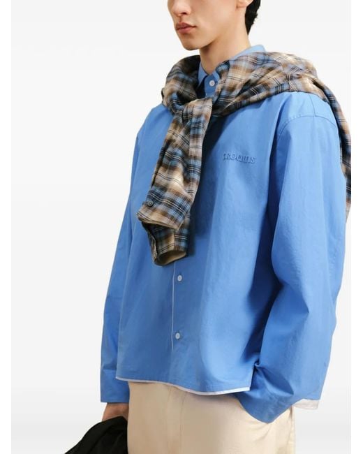 CROQUIS Blue Logo-Embroidered Layered-Detail Shirt for men