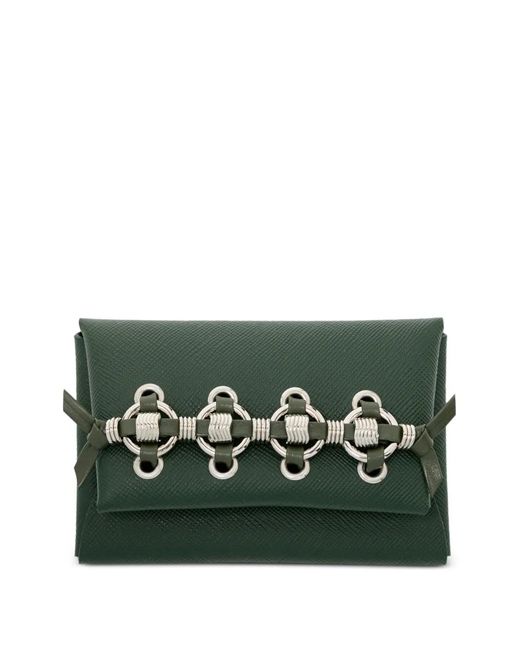 Toga Green Ring Detail Leather Cardholder for men