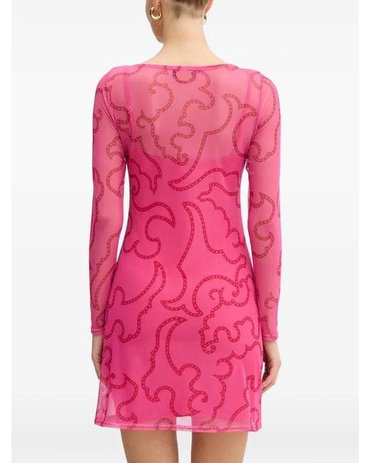 Never Fully Dressed Pink Abstract-Print Mesh Mini Dress