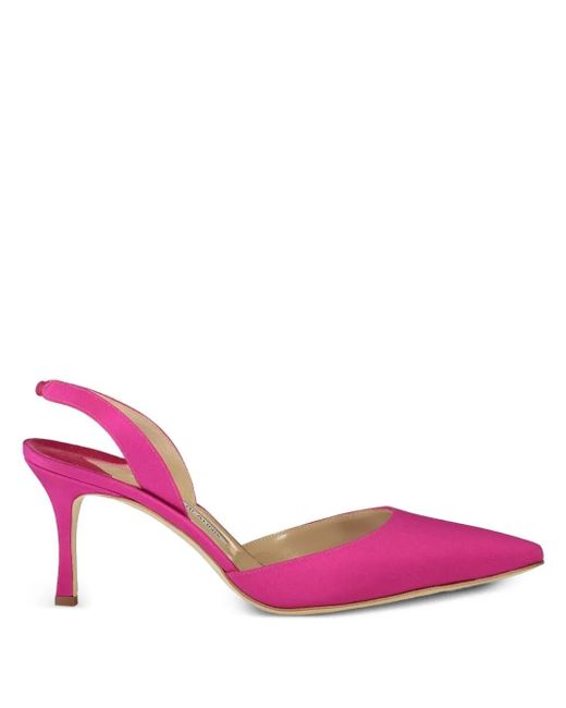 Manolo Blahnik Pink 70Mm Carolyne Slingback Satin Pumps
