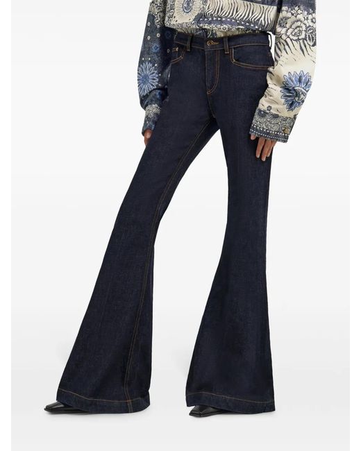 Roberto Cavalli Blue Logo-Patch Flared Jeans