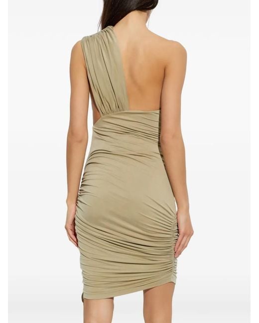 Balmain Natural Ruched-Detail One-Shoulder Mini Dress
