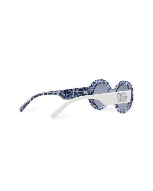 Dolce & Gabbana Blue Logo-Embossed Round-Frame Sunglasses