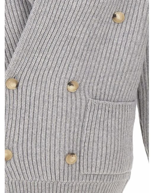 Gran Sasso Gray Double-Breasted Ribbed-Knit Cardigan for men