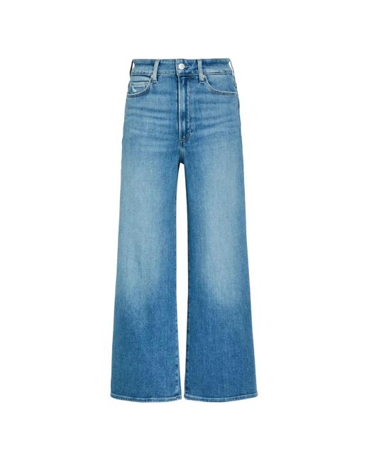 PAIGE Blue Logo-Patch Flared Jeans