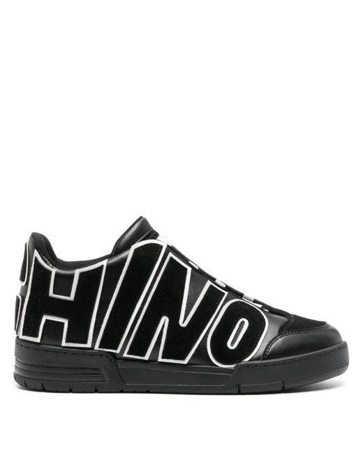 Moschino Black Logo-appliqué Leather Sneakers for men