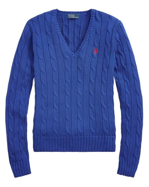 Polo Ralph Lauren Blue Logo-Embroidered Cable-Knit Sweatshirt