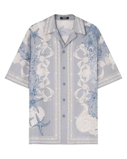 Versace Blue Vibrant Holiday-Inspired Silk Casual Shirt for men