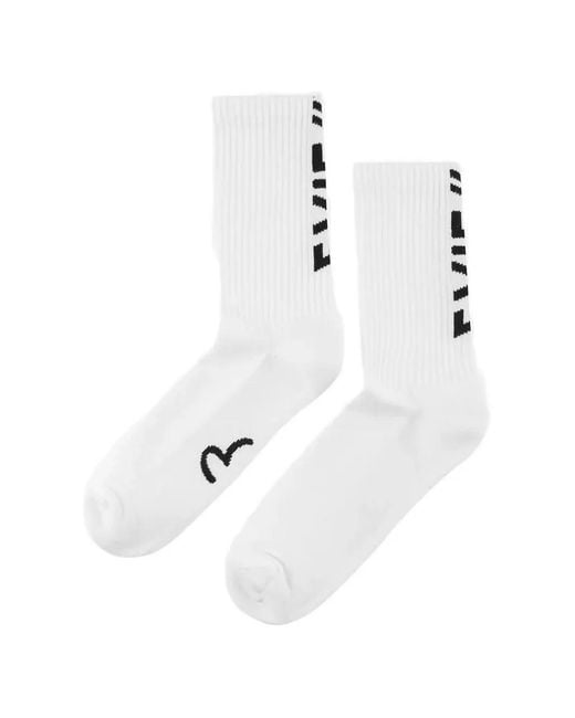 Evisu White Logo-Intarsia Ribbed-Knit Socks