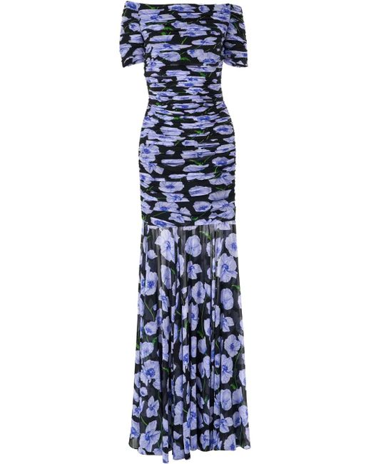 Carolina Herrera Blue Floral-Print Gown