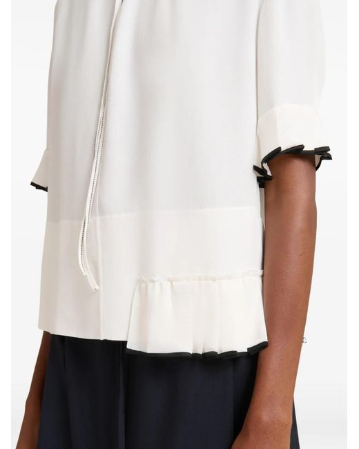 Marni White Marocaine Top With Pleated Detail