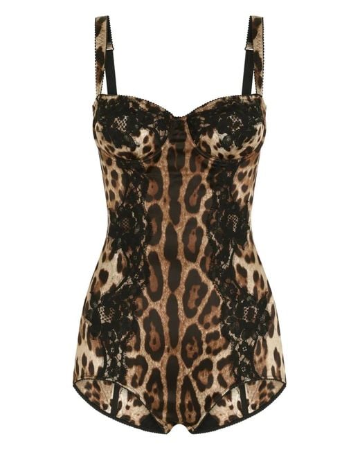 Dolce & Gabbana Black Leopard-Print Balconette Bodysuit