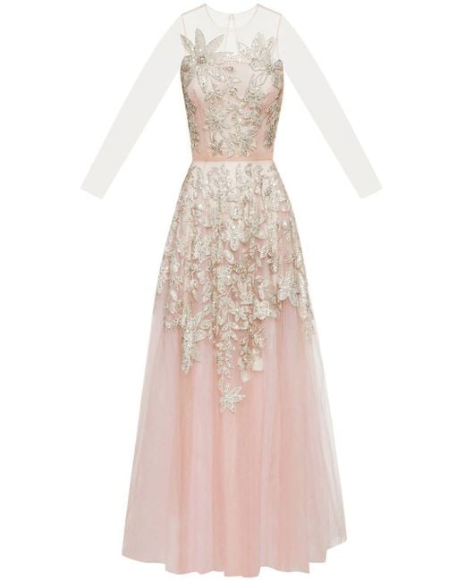 Oscar de la Renta Pink Floral Sequin-embellished Tulle Gown