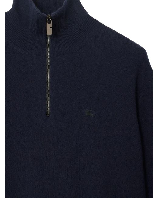 Burberry Blue Cashmere Blend Half-Zip Sweater for men