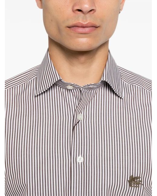 Etro Purple Striped Embroidered-Logo Shirt for men