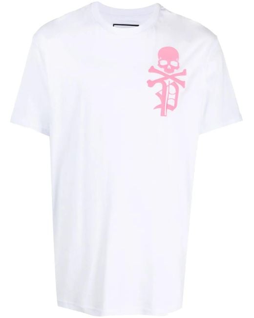 Philipp Plein White Ss Skull & Bones Round-Neck T-Shirt for men