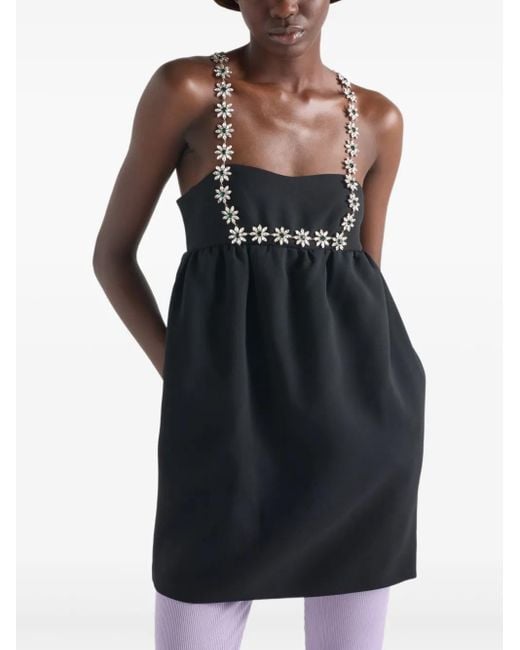 Robe Courte À Broderies Prada en coloris Black