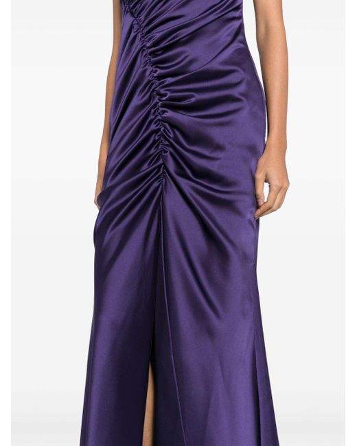 Asymmetrical Off-Shoulder Satin Gown Plum main image 0