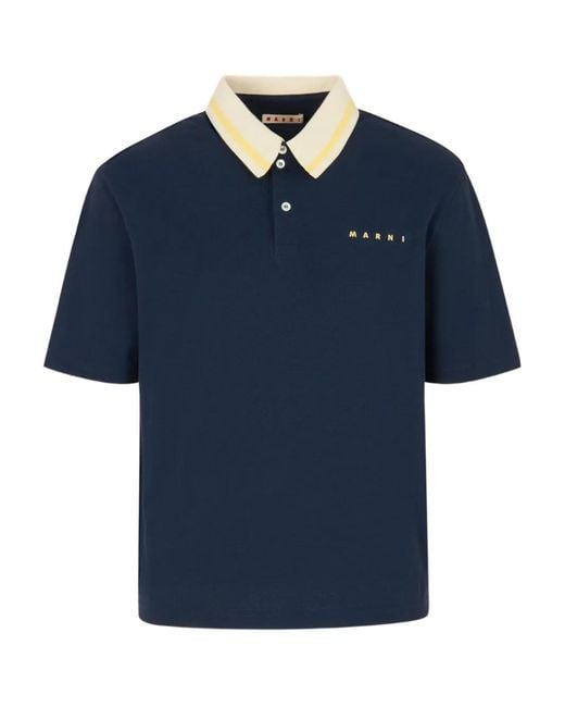 Marni Blue Striped Collar Polo Shirt for men