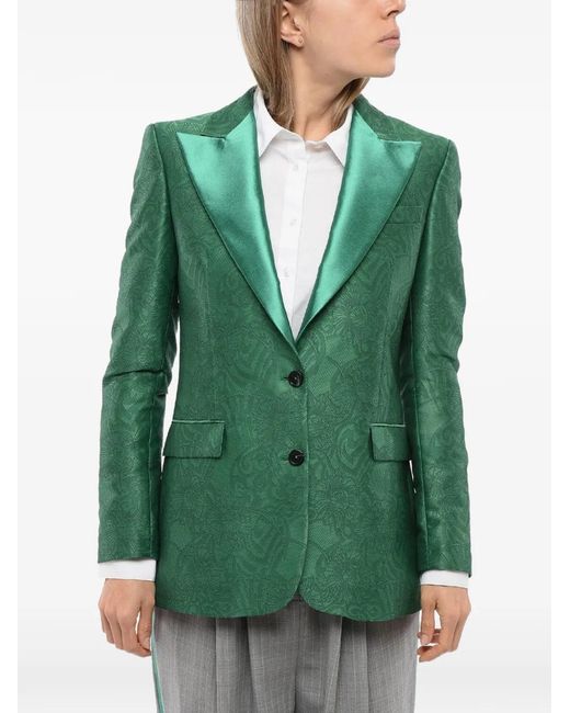 John Richmond Green Embroidered Peak-Lapel Blazer