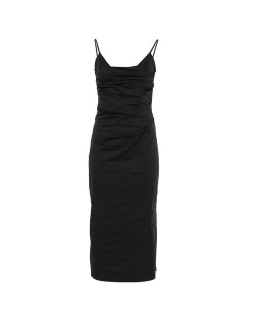 Patrizia Pepe Black Ruched Spaghetti-Strap Midi Dress
