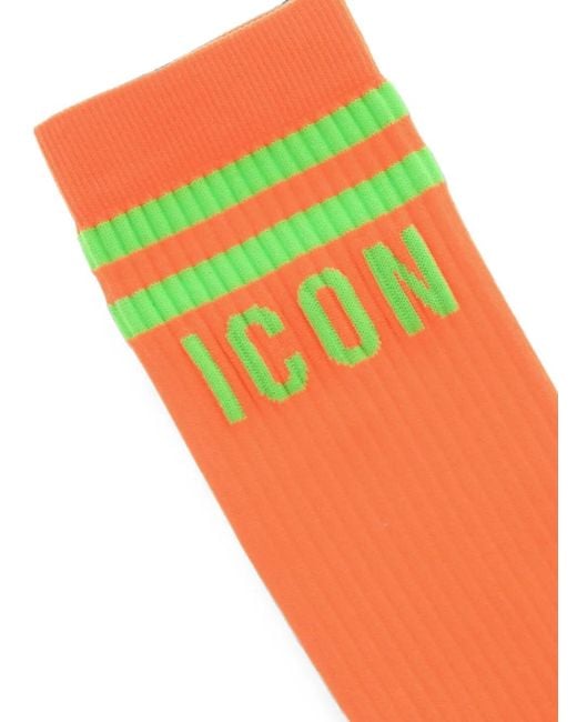 DSquared² Orange Icon Ribbed Socks for men
