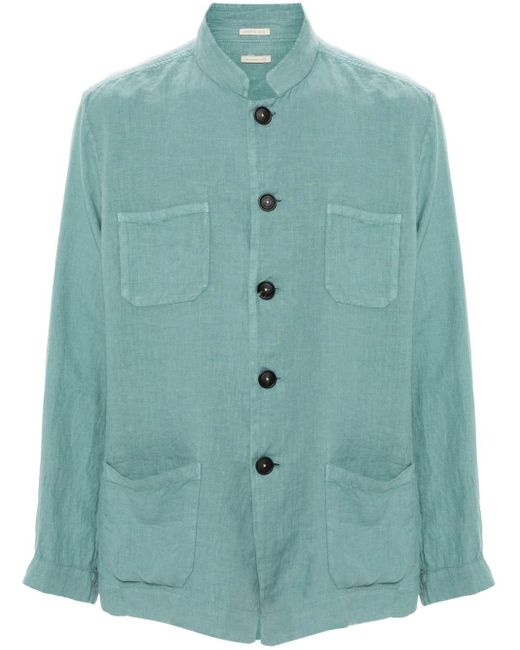 Massimo Alba Green Side-slit Linen Shirt for men