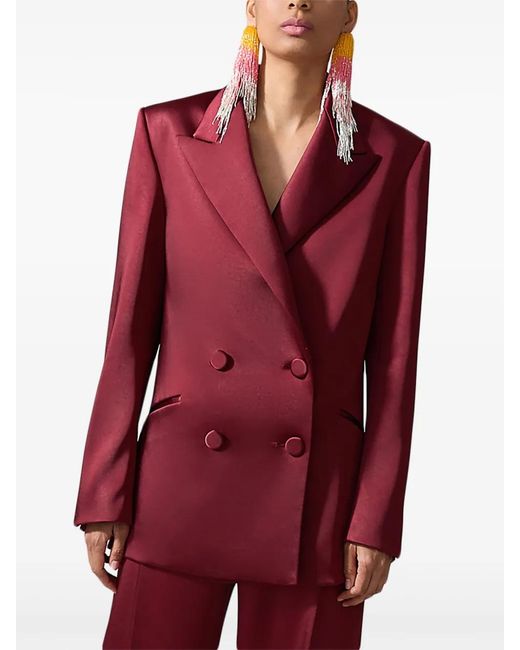 Carolina Herrera Red Double-Breasted Satin Blazer