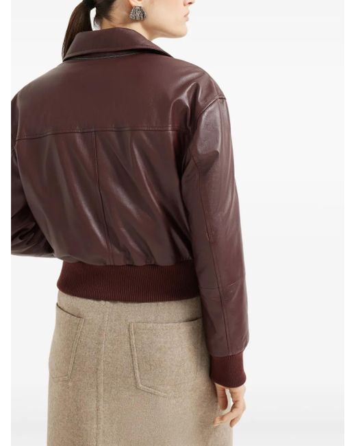 Brunello Cucinelli Brown Leather Flap-Pocket Jacket