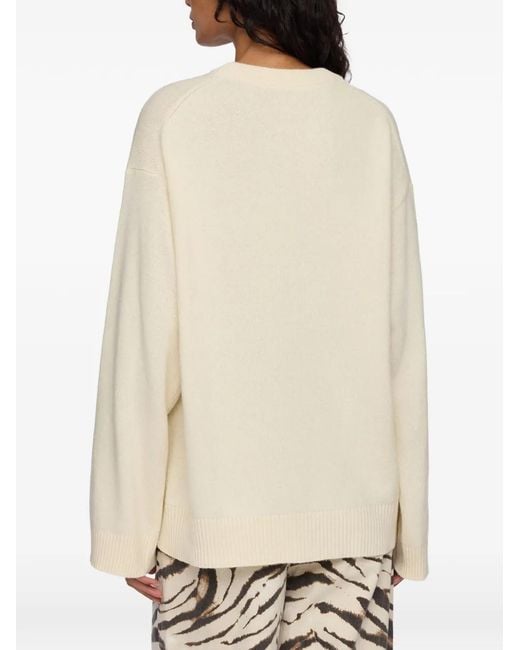 Ganni White Wool Crewneck Sweater